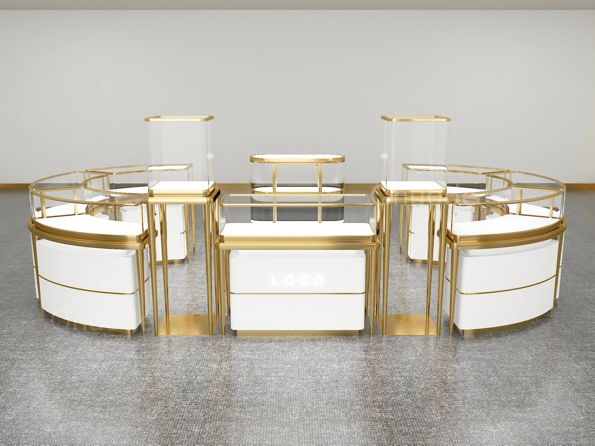 Luxury Jewelry Showcase Display Made of Tempered Glass Metal MDF for Retail Stores and Shopping Malls Jewelry Kiosk