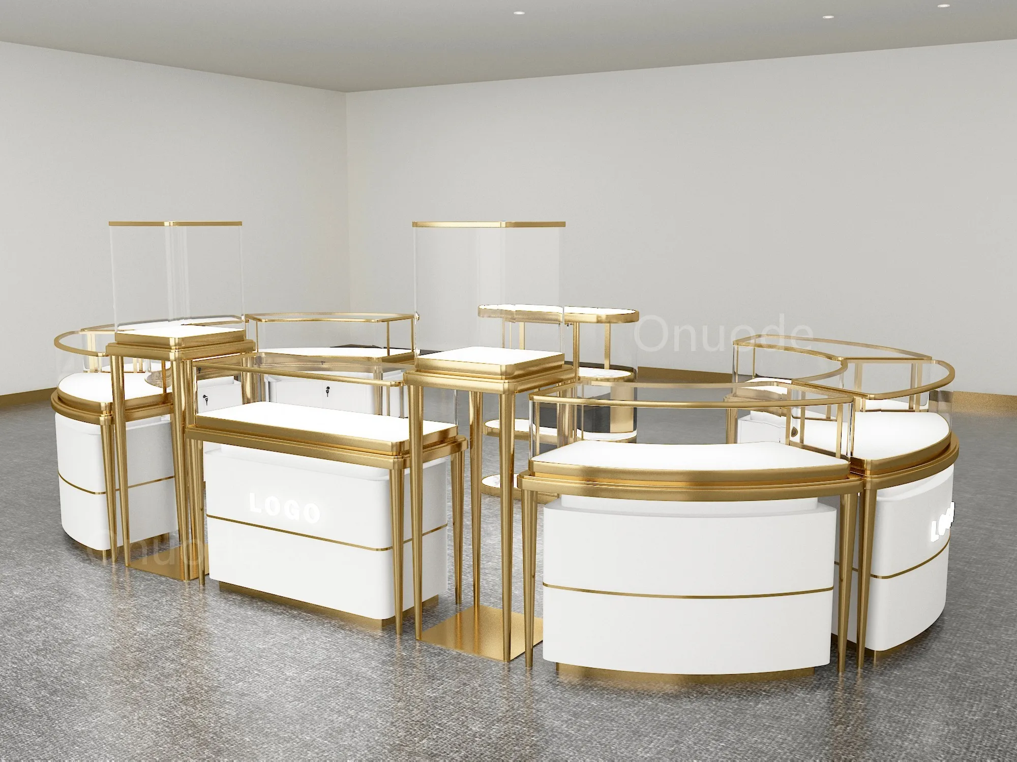 Luxury Jewelry Showcase Display Made of Tempered Glass Metal MDF for Retail Stores and Shopping Malls Jewelry Kiosk