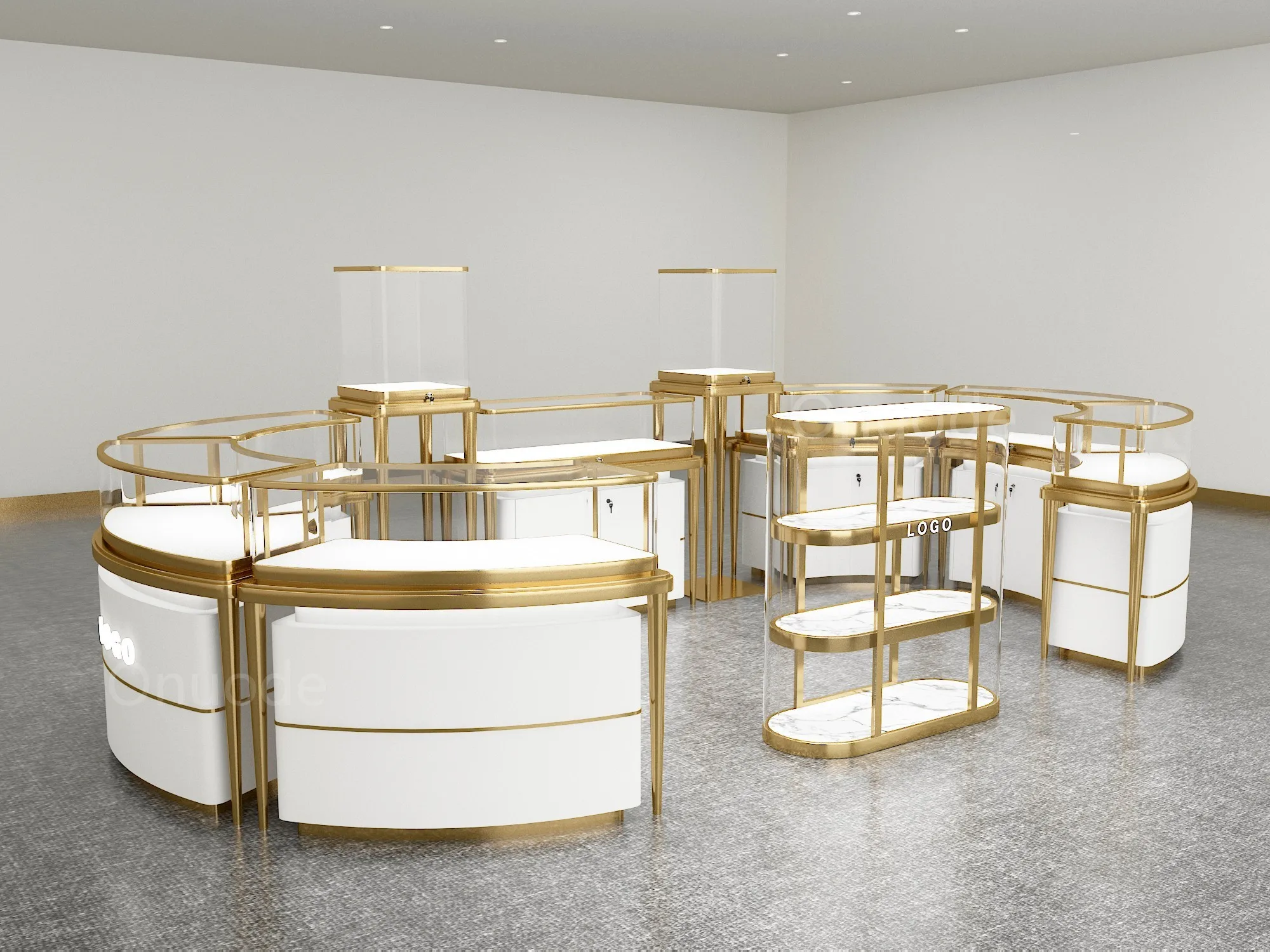 Luxury Jewelry Showcase Display Made of Tempered Glass Metal MDF for Retail Stores and Shopping Malls Jewelry Kiosk