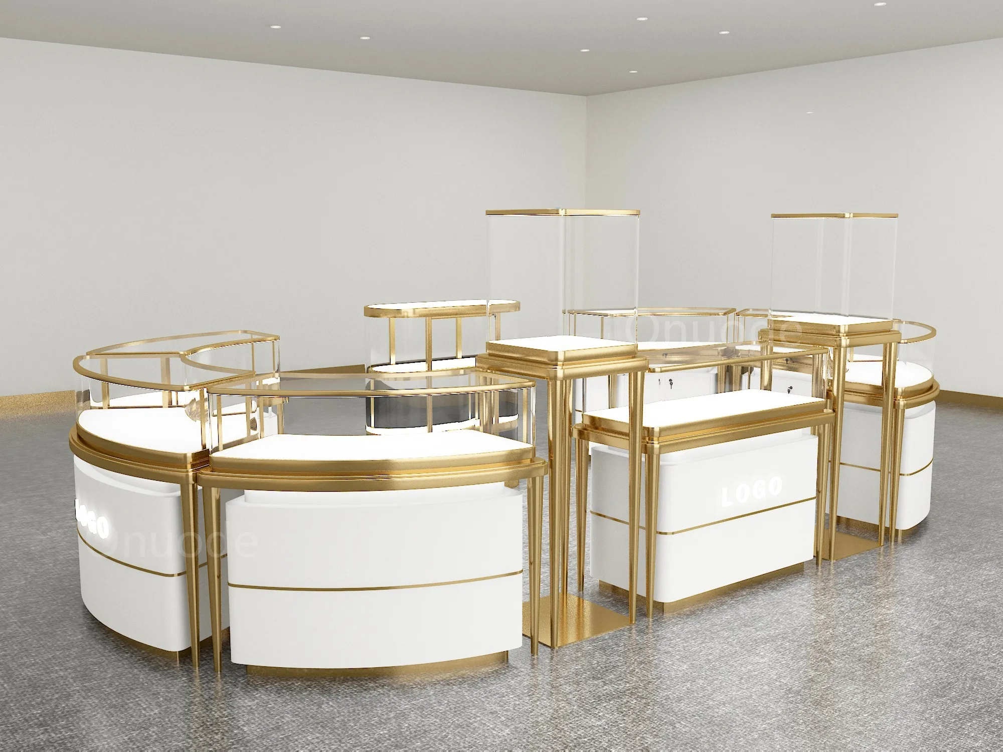 Luxury Jewelry Showcase Display Made of Tempered Glass Metal MDF for Retail Stores and Shopping Malls Jewelry Kiosk