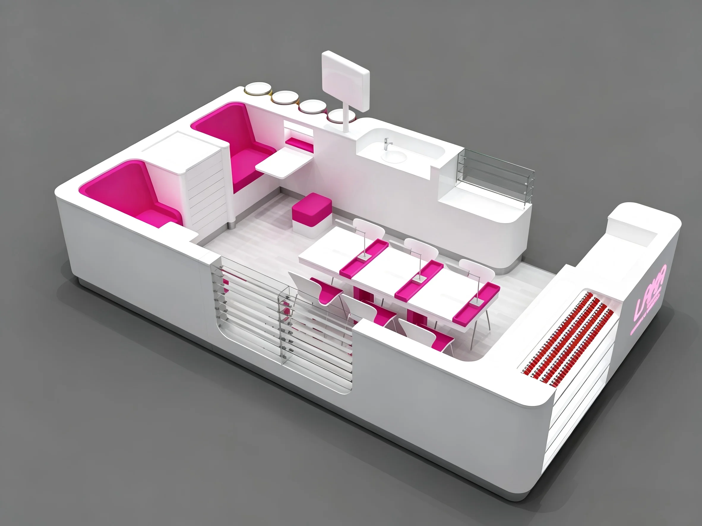 Modern Nail Salon Kiosk Interior Fit Out | Custom LED Manicure Tables Acrylic Glass Stainless Steel Nail Bar Furniture