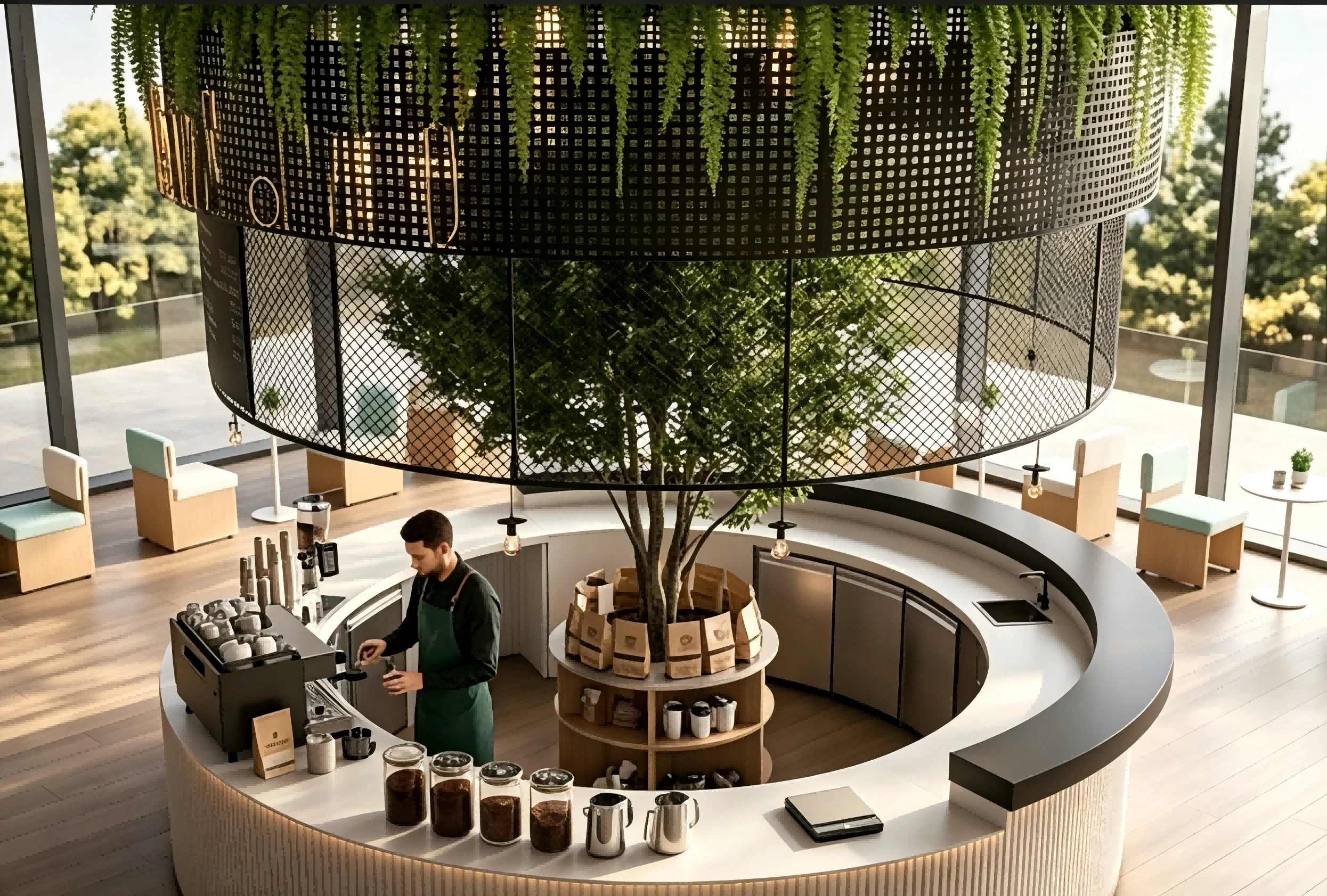 Luxury Nordic Coffee Shop Interior Design | Modular Café Bar Counter & Wood Stone Retail Store Fit Out Solutions