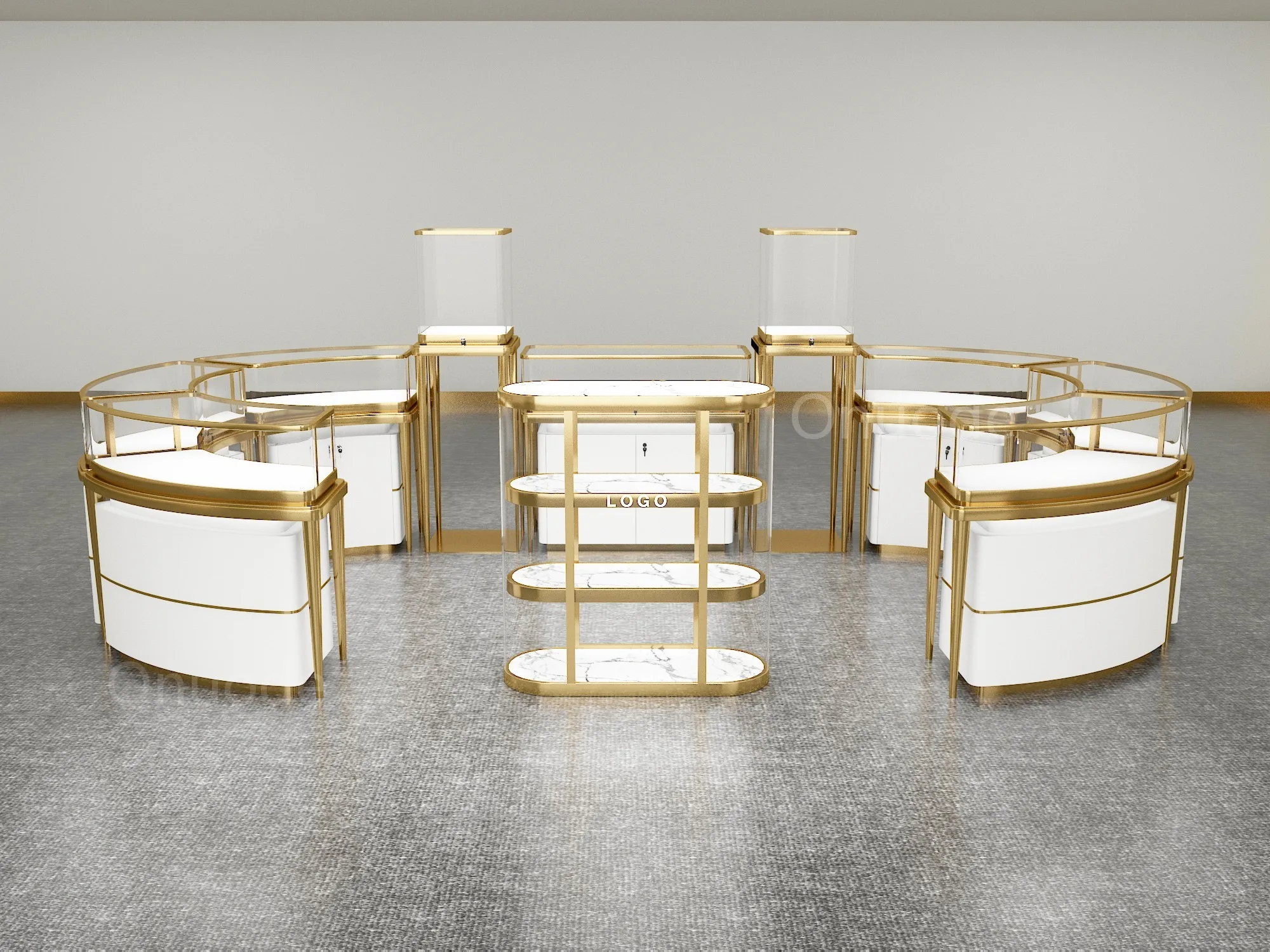 Luxury Jewelry Showcase Display Made of Tempered Glass Metal MDF for Retail Stores and Shopping Malls Jewelry Kiosk