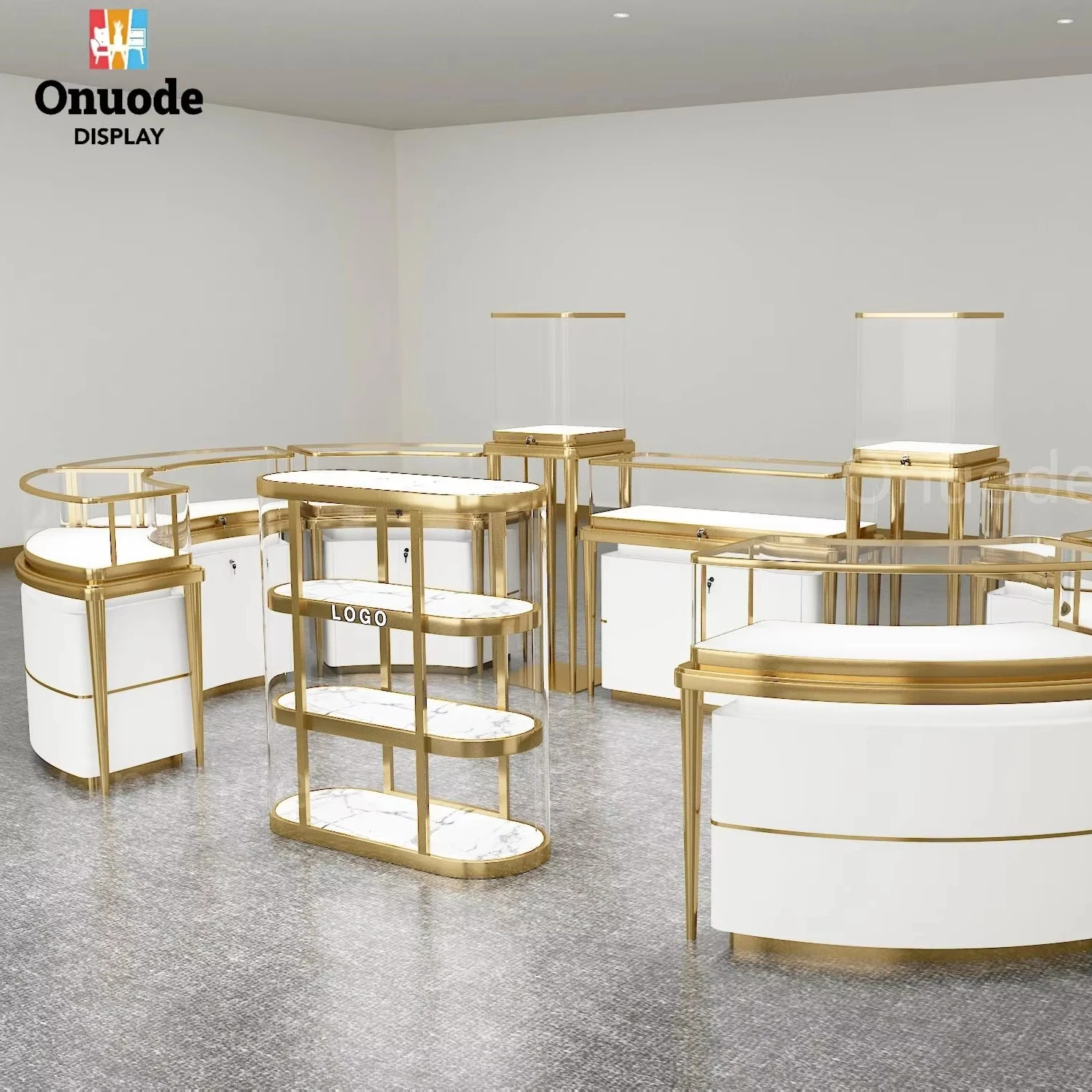 Luxury Jewelry Showcase Display Made of Tempered Glass Metal MDF for Retail Stores and Shopping Malls Jewelry Kiosk